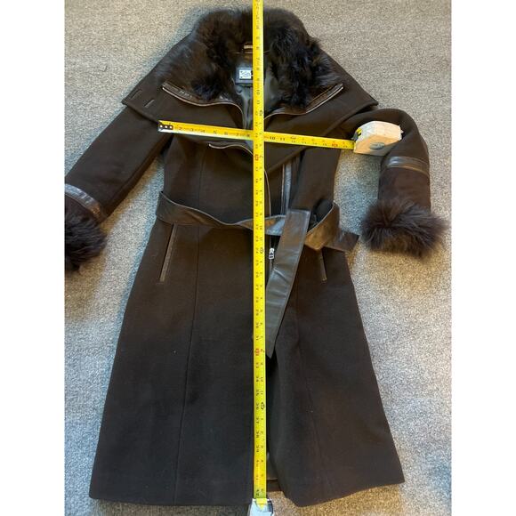 Mackage Isabel Brown Shearling Accent Wool Trench Coat Size S - Picture 11 of 14